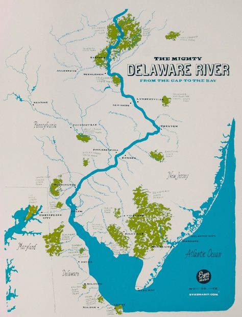 Delaware River Map from Eyes Habit New Hope Pennsylvania, Camden New Jersey, River Map, Dover Delaware, Pennsylvania History, Local Map, American Flag Wallpaper, Canoe Trip, Delaware River