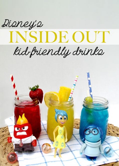 Easy + Fun Disney's Inside Out Kid-Friendly themed Drinks! AD #InsideOutEmotions #CollectiveBias Inside Out Party Ideas, Disney Themed Food, Movie Night Dinner, Kid Friendly Drinks, Disney Drinks, Disney Dinner, Disney Movie Night, Disney Inside Out, Dinner And A Movie