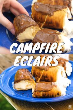 Campfire Eclairs, Campfire Cooking Recipes, Camp Cooking Recipes, Camping Dessert Recipes, Eclairs Dessert, Campfire Snacks, Camping Food List, Campfire Recipes, Campfire Desserts