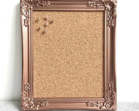 SMALL ROSE GOLD Pinboard | Rose Gold Corkboard | Small Rose Gold Pin board | Framed Pin Board | Rose Gold Ornate Cork Board| Small Cork Board, Home Decor Copper, Rose Gold Accessories, Copper Tiles, Quotes Typography, Auction Projects, Copper Paint, Framed Cork Board, Bottle Cap Art