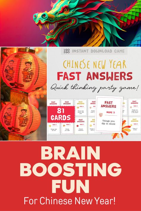 Brain-Boosting Party Games for Chinese New Year! – Print GoGo Printable Party Games, Types Of Noodles, Chinese New Year Party, Watch Your Words, Chinese Table, New Year's Games, Riddles To Solve, Guess The Word, Fun And Games