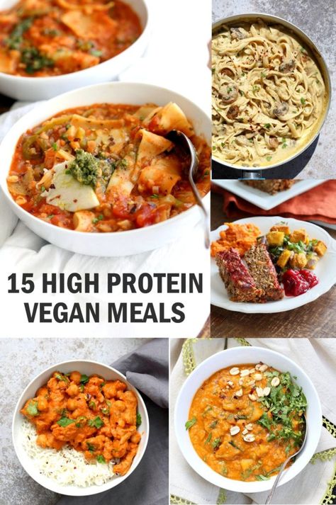 15 High Protein Vegan Meals that are not all tofu and fake meat. Protein filled vegan vegetarian lunches and dinners. Easy Vegan Protein Meals Gluten-free Soy-free Options Protein Vegan Meals, High Protein Vegan Meals, Vegan Protein Recipes, Revenge Body, Vegan Richa, Protein Dinner, High Protein Vegan Recipes, High Protein Vegan, Protein Meals