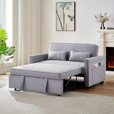 Dimension of this sofa is 54"L*38.6"D*31.9"H Fabric: Gray Polyester | Latitude Run® Chealsey 46.46" Sofa Bed, Loveseat Sleeper Couch w / Adjustable Backrest, w / Pull-Out Bed, Polyester in Gray | Wayfair Pull Out Sleeper Sofa, Loveseat Sofa Bed, Loveseat Sleeper Sofa, Backrest Pillows, Pull Out Sofa Bed, Loveseat Sleeper, Pull Out Bed, Small Space Living Room, Futon Sofa