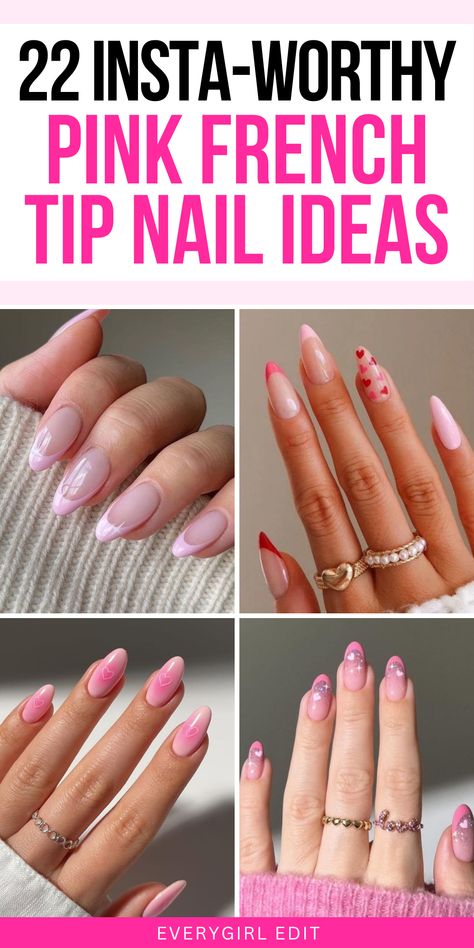 pink French tip nails, pink French tip nail designs, pink French tip nail ideas, pink French tip nail inspo, pink French tip nail art, pink French tip nails 2025, pink French tip nail designs 2025. Coffin Pink French Tip Nails, Glitter Pink French Tip Nails, Pink French Tip Nail Designs, Pink French Tip Nails, Tip Nail Designs, Pink French Manicure, Pink French Tip, Oval Shaped Nails, French Tip Nail Art