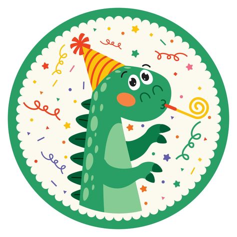 Birthday Card With Dinosaur Character Dinosaur Birthday Theme, Funny Children, Dinosaur Birthday Party Decorations, Teachers Day Card, Dinosaur Illustration, Dino Birthday, Spring Landscape, Dinosaur Birthday Party, Edible Images