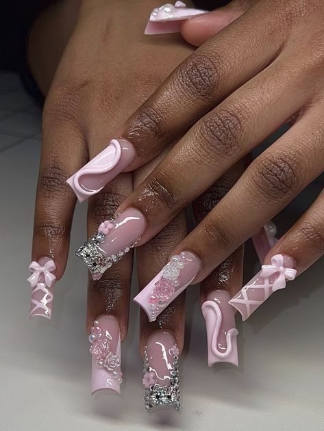 Unusual Nail Designs, Long Acrylic Nail Designs, Hard Nails, Colored Acrylic Nails, Girly Acrylic Nails, Dope Nail Designs, Short Square Acrylic Nails, Acrylic Nails Coffin Pink, Unique Acrylic Nails