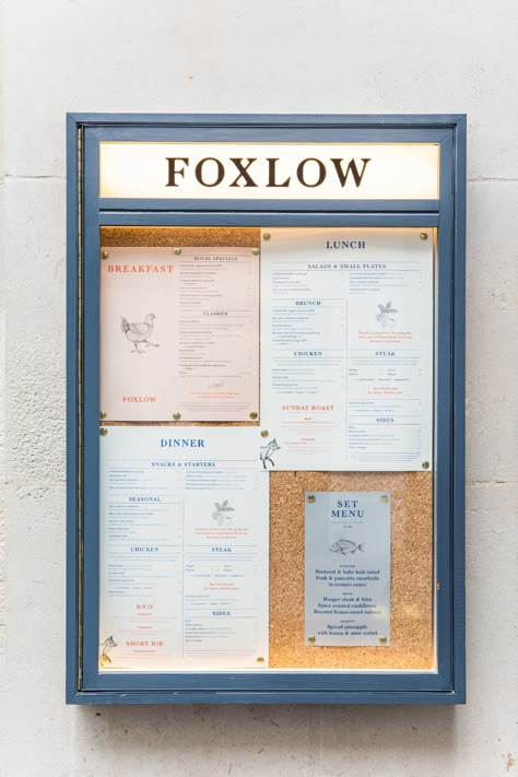 Foxlow – Charlie Smith Design Restaurant Signage, Menu Boards, Poster Display, Menu Board, Wayfinding Signage, Newsletter Design, Environmental Design, Environmental Graphics, Signage Design