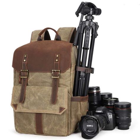 T.D.Well Camera Backpack Bag Waterproof Camera Bag Professional SLR DSLR Camera Large Capacity Vintage Genuine Leather for Women Men Photographer Lens Tripod Tablets (Khaki): Buy Online at Best Price in UAE - Amazon.ae Backpack Photography, Water Bottle Pouch, Digital Camera Accessories, Dslr Camera Bag, Water Resistant Backpack, Professional Camera, Camera Backpack, Waterproof Camera, Professional Bag