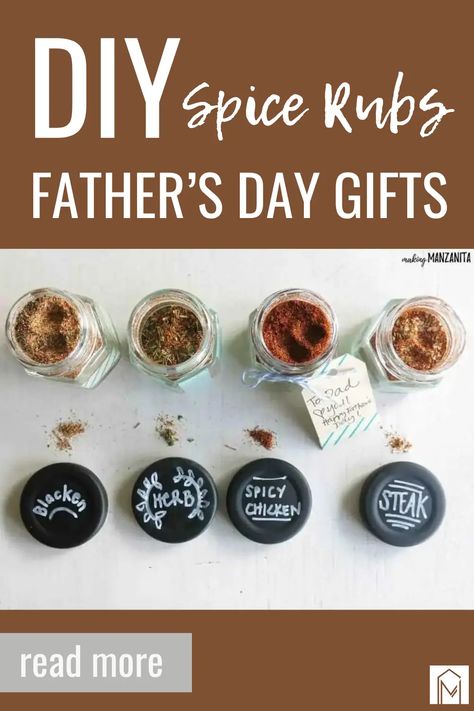 Spice up Father's Day with these homemade spice rubs that make perfect gifts for Dad! Show your appreciation for all he does by giving him a taste of something special. From savory BBQ blends to zesty steak seasonings, these DIY spice rubs are sure to delight his taste buds. Simply mix together a variety of herbs, spices, and seasonings, then package them in decorative jars or containers for a thoughtful and personalized present. Gift Spice Mixes, Diy Dry Rub Recipes, Seasoning Gifts, Spice Mix Gift, Homemade Meat Rub, Diy Spice Mix, Bbq Rub Recipe, Homemade Rubs, Spice Rubs