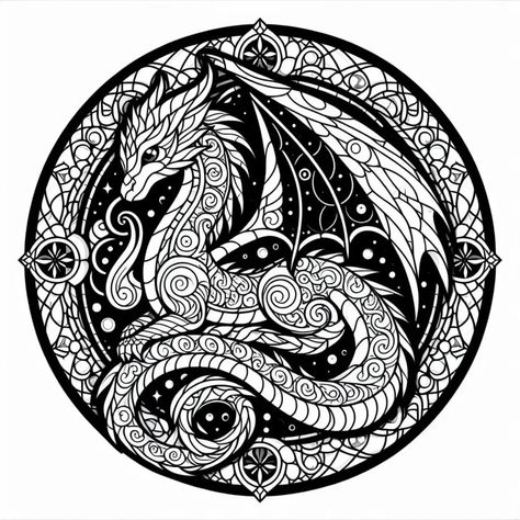 Zentangle Dragon, Mandala Dragon, Dragon Mandala, Perspective Drawing Architecture, Laser Cut Wood Crafts, Drawing Stencils, Adult Coloring Designs, Silhouette Clip Art, Colouring Printables