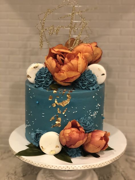 Teal birthday cake for women Dark Teal Birthday Cake, Orange And Teal Birthday Party, Orange And Teal Cake, Boho Birthday Cake For Women, Teal Cake Ideas, Teal Birthday Cake, Orange Birthday Cake, Birthday Cake For Women, Cake For Women