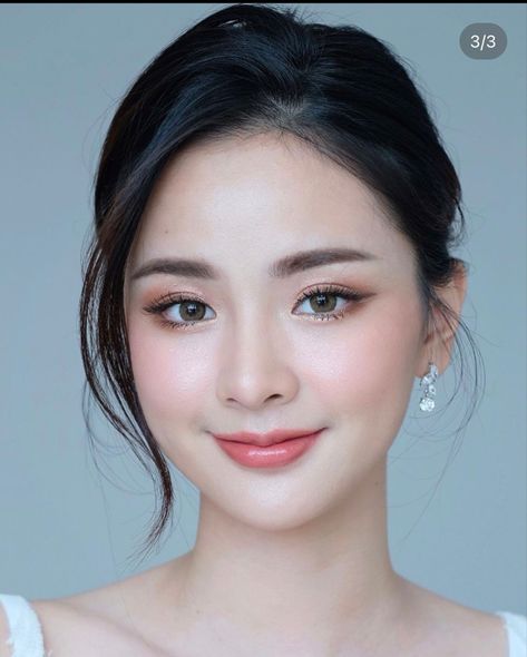 Simple Grad Makeup Looks, Simple Bridal Makeup Asian, Graduation Photo Makeup Ideas, Wedding Makeup Half Asian, Monolid Wedding Makeup, Korean No Makeup Look, Wedding Guest Makeup Asian, Fresh Makeup Look Asian Natural, Asian Makeup Wedding