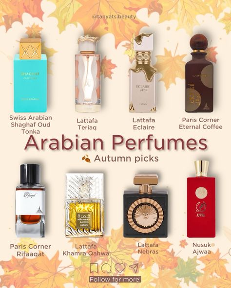 Autumn is the best season to enjoy Arabian perfumes, especially if you’re new to them 😉 Here are 8 excellent picks for this season that I absolutely love, and all of them were successful blind buys: ▫️ Swiss Arabian Shaghaf Oud Tonka — Such a delicious autumn perfume! I don’t really get any tonka, but it smells like an expensive almond marzipan without being overly sweet.  ▫️ Lattafa Teriaq — I can’t stop wearing this! It’s too complex to fully describe, but to me, it smells like leathery c... Perfume Lattafa Teriaq, Best Arabian Perfume, Arabian Perfumes For Women, Autumn Perfume, Almond Marzipan, Perfume Wishlist, Arabian Perfume, Beauty 2023, Swiss Arabian