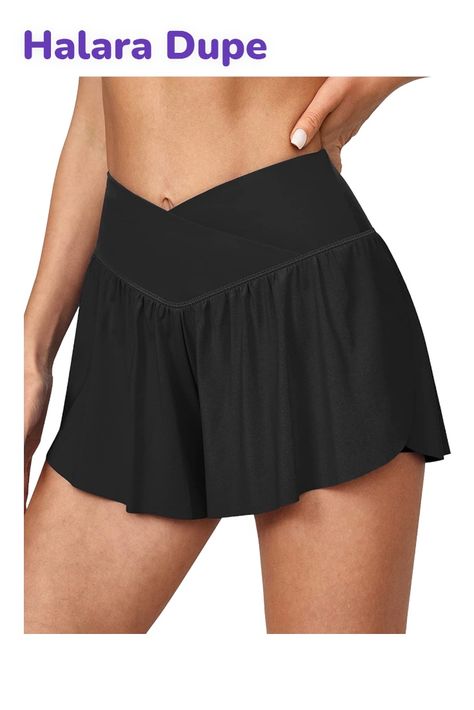 Halara dupe, supersoft high waist crossover short Flowy Running Shorts, Running Shorts For Women, Butterfly Shorts, Womens Athletic Shorts, Stylish Activewear, Preppy Clothes, Athletic Skort, Tennis Skort, Flowy Shorts