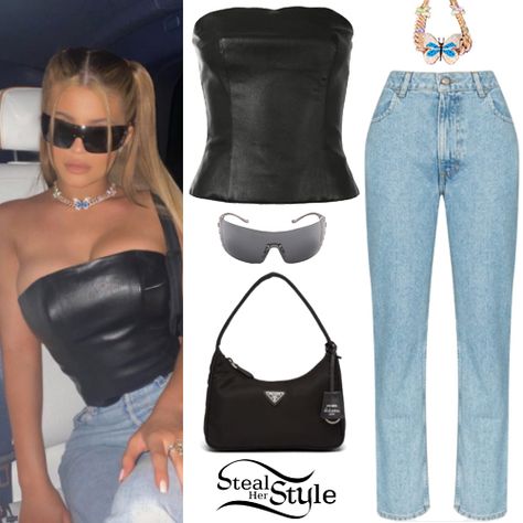 Kylie Jenner Jeans, Kylie Jenner Clothes, Leather Top Outfit, Kylie Jenner Closet, Instagram Kylie Jenner, Kylie Jenner Black, Kylie Jenner Street Style, Look Kylie Jenner, Looks Kylie Jenner