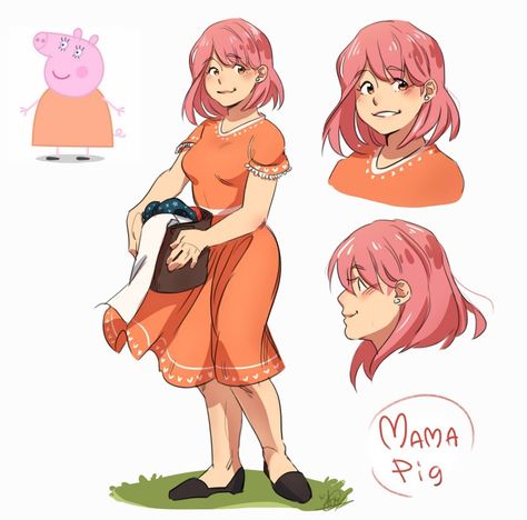 Disney Characters As Humans, Cartoon Characters As Humans, Art Style Challenge, Anime Vs Cartoon, Pig Art, Cartoon As Anime, Anime Version, Old Cartoons, Cute Little Drawings