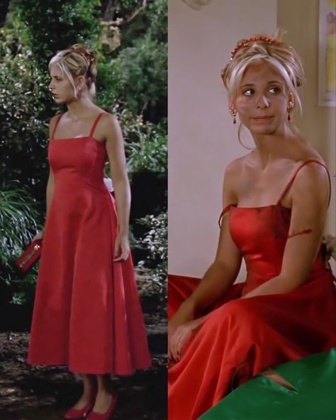 Buffy Homecoming Dress, Buffy Prom Dress, Buffy Summers Prom Dress, Buffy The Vampire Slayer Cosplay, Buffy The Vampire Slayer Outfits Kendra, Buffy Dress, Buffy Fashion, Slayer Aesthetic, Fashion Movies