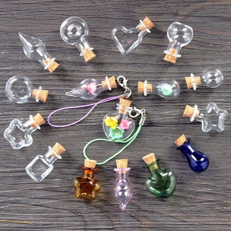 Tiny Glass Jars, Empty Glass Bottles, Vial Necklace, Mini Diy, Small Glass Bottles, Empty Jar, Mini Glass Bottles, Diffuser Bottle, Christmas Hanging Decorations