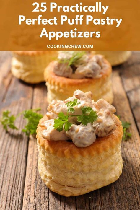 Volauvent Recipes, Puff Pastry Recipes Appetizers, Puff Pastry Snacks, Puff Pastry Recipes Savory, Easy Puff Pastry Recipe, Puff Pastry Pinwheels, Savory Puff Pastry, Phyllo Dough Recipes, Puff Pastry Shells