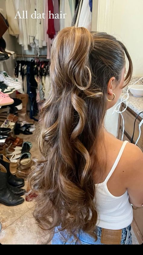 Ready to switch up your look? 💇‍♀️ Check out these trendy hairstyles that are taking over Pinterest! From sleek bobs to messy buns, there's something for everyone. 💁‍♀️ #hairstyle #hairinspo #trendyhair #hairgoals #pinterest #newlook #hairtrends #hairideas #hairlove #hairtransformation" Curled Hairstyles For Hoco, Hoco Hairstyles For Strapless Dress, Hairstyles With Long Dresses, Hairstyles For Layered Hair Updo, Homecoming Dance Hairstyles, Hair Styles Wedding Guest, Hair For Wedding Guest, Winter Formal Hair, Hairstyles For Strapless Dresses