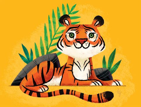 Tiger Illustration Art, Jungle Illustration, Tiger Illustration, Animal Illustration Art, Plant Illustration, Art Drawings For Kids, Creative Drawing, Bird Illustration, Cat Drawing