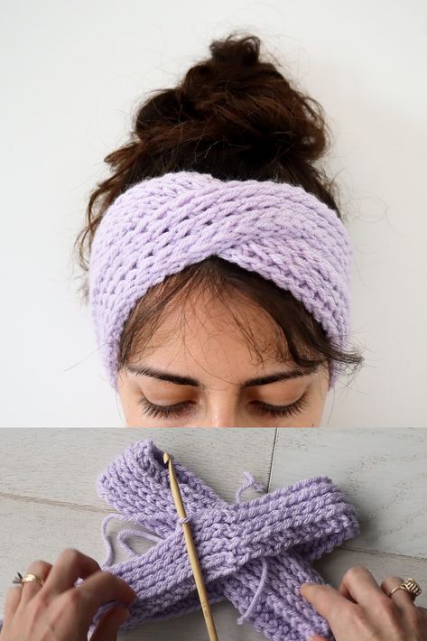 That's right, it's crochet! This crochet ear warmer pattern perfectly mimics the knit stitch. Video tutorial included! Headband Pattern Crochet, Crochet Headwear, Ear Warmer Pattern, Crochet Ear Warmer Pattern, Crochet Turban, Crochet Hairband, Twisted Turban Headband, Crochet Snowman, Mode Crochet