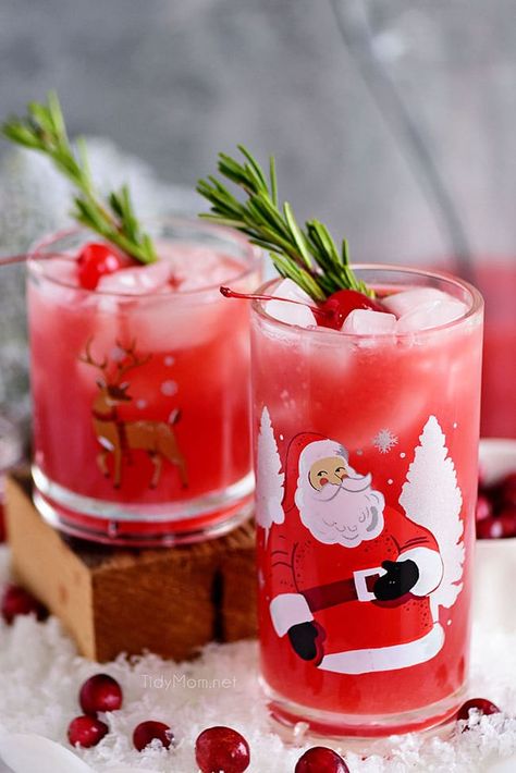 If you’re looking for a festive holiday cocktail or a change of pace from the usual cosmo look no further! RUDOLPH’S TIPSY SPRITZER features the perfect balance of flavors that goes beyond a simple mix of vodka and cran. This easy spritzer with OJ, cranberry (or pom) juice, lemon-lime soda, grenadine and vodka makes a party perfect punch. It can easily be made kid-friendly by omitting the vodka. Print the full recipe at TidyMom.net Peppermint Cocktail, Pom Juice, Fruity Mixed Drinks, Xmas Drinks, Festive Holiday Cocktails, Christmas Drinks Alcohol, Holiday Punch, Cocktail And Mocktail, Christmas Cocktail