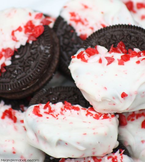 Candy Cane Dipped Oreo Cookies..... www.MeandAnnabelLee.com Dipped Oreos Christmas, Spiked Hot Cocoa, Best Hot Chocolate Recipes, Oreo Cookies Dipped, Annabel Lee, Hot Cocoa Recipe, Bar Diy, Dipped Oreos, Hot Chocolate Recipe