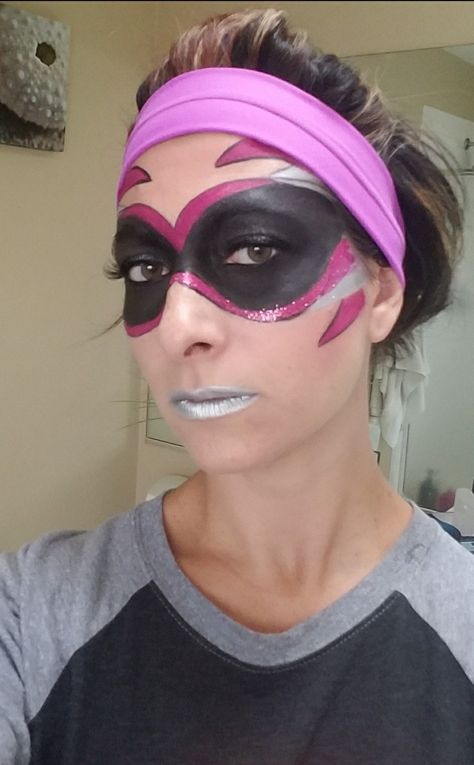 Pink Power Ranger face mask- using all MAC makeup Pink Power Ranger Makeup, Power Ranger Face Paint, Power Rangers Halloween, Face Paint Ideas, Pink Power Rangers, Pink Power, Trunk Or Treat, Power Ranger, Halloween Stuff