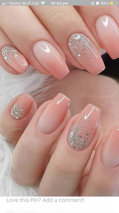 Nail Extensions Acrylic, Silver Nail Designs, Sheer Nails, Glitter Nails Acrylic, Pink Gel Nails, Gel Nail Art Designs, Trendy Nail Art Designs, Simple Gel Nails, Matte Nails Design