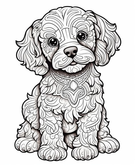 Zentangle Dogs Pattern, Chihuahua Coloring Pages, Mandala Art Of Dog, Colouring Pages Mandala Animals, Cats And Dogs Coloring Pages, Mom Coloring Pages, Dog Coloring Book, Basic Hand Embroidery Stitches, Mandela Art