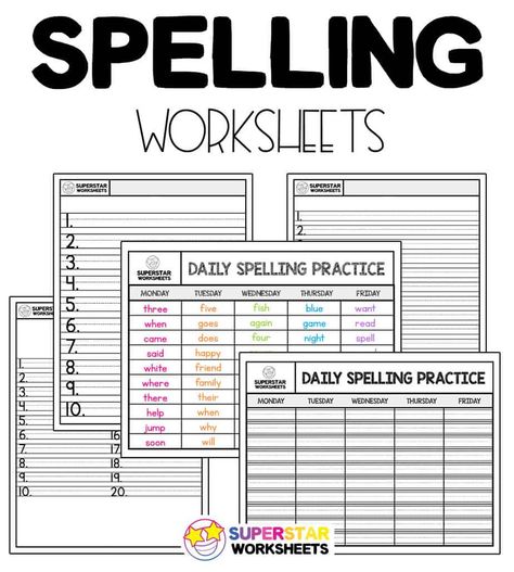 These free printables spelling worksheets are great for any spelling list. Use our universal blank worksheets for daily spelling practice, pretests, tests, and more!  Great for list sizes 10-20 words. Kindergarten Spelling Test Template, Reading Lab, Spelling Practice Worksheets, Spelling Test Template, Spelling Word Activities, Kindergarten Spelling, Spelling Word Practice, Spelling Homework, Spelling List