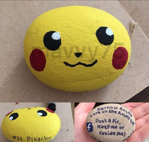 Pikachu Stone Pikachu Rock Painting, Acrylic Painting Rocks, Happy Stones, Painted Rocks Kids, Glass Garden Art, Rock Painting Ideas Easy, Rock Painting Patterns, Pebble Stone, Painting Rocks