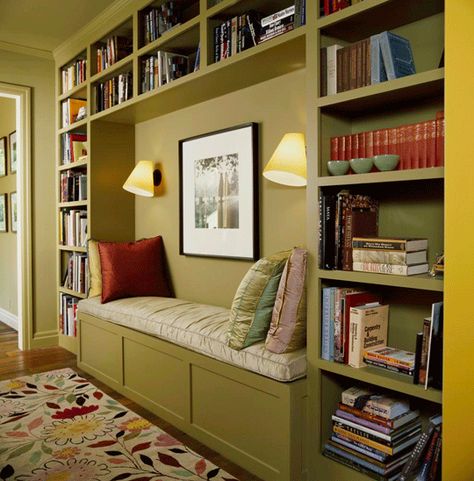 Reading nook Home Library Design, Austin Homes, Wall Bookshelves, Home Libraries, Traditional Home, Home Library, Book Shelf, Home Office Design, Reading Nook