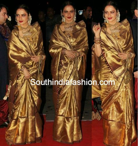 rekha in kanjeevaram saree Golden Sarees, Rekha Saree, Clothes Jewellery, Simple Vegan Recipes, Bridal Things, Golden Saree, Kanjivaram Sarees Silk, Bridal Sarees South Indian, Indian Sari Dress