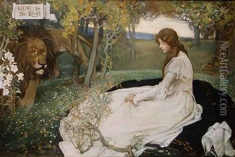 Una and the Lion Oil Painting, Septimus Edwin Scott Oil Paintings - NiceArtGallery.com Traditional Canvas Painting, Eros And Psyche, Lion Illustration, Lion Love, Pre Raphaelite, Oil Painting Reproductions, Victorian Art, Painting Reproductions, Large Art