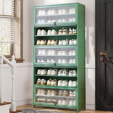 PRICES MAY VARY. Entryway Shoe Cabinet: Tall shoe cabinet with 5 flip doors in a sleek, minimalist color scheme makes for a neat and beautiful finish that looks great in many different home styles. Perfect for placing in an entrance, hallway, living room or porch, providing a neat look and saving space in your home Large Capacity Shoe Cabinet: The drawer shoe organizer can store up to 24-40 pairs. Featuring 10 storage compartments, each compartment's shelf can be adjusted or removed to accommoda Shoe Cabinet Ideas Entryway, Shoe Organizer Storage Ideas, Shoe Storage For Mudroom, Ikea Shoe Closet, Bedroom Shoe Storage Ideas, Show Storage Ideas, Shoe Rack Garage, Entry Shoe Storage Ideas, Entry Way Shoe Storage