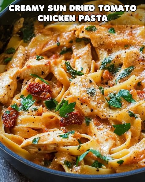 Creamy Sun-Dried Tomato Chicken Pasta – Foodyhealthylife Sun Dried Tomato Alfredo Pasta, Healthy Sun Dried Tomato Chicken, Sundried Chicken Pasta, Chicken Spinach Sundried Tomatoes Pasta, Spicy Romano Chicken Pasta, Chicken And Sun Dried Tomato Recipes, Pasta And Sundried Tomatoes Recipes, Creamy Sun Dried Tomato Chicken Pasta, Spinach And Sundried Tomato Pasta