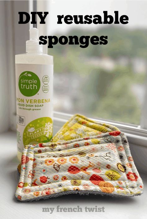 diy reusable sponges - My French Twist Diy Reuseable Kitchen Sponge, Diy Reusable Products, Diy Dish Sponge, Reusable Household Items Diy, Reusable Home Products, Wrap N Zap Projects, Diy Dish Scrubbies Sew, Homemade Sponges, Diy Reusable Paper Towels