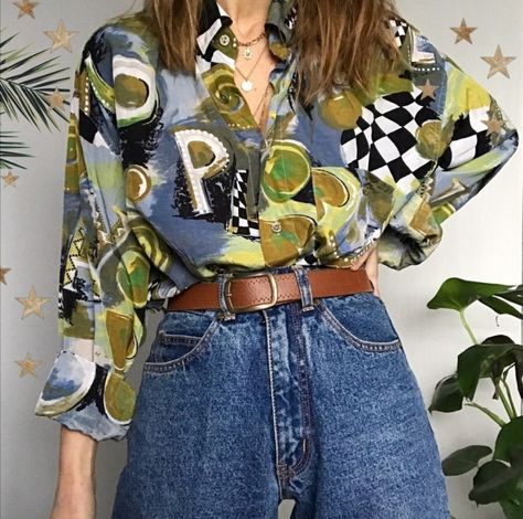 Funky Button Up Shirts, Mummy Jeans, Pattern Shirt Outfit, Clothing Photoshoot, 2023 Clothes, Lookbook Layout, Diy Denim Jacket, Mother Clothing, Funky Shirts