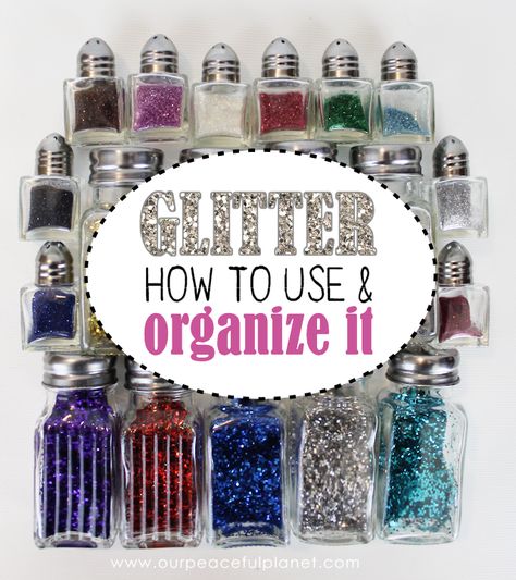 Glitter can be messy to work with but we’ve got some great hints and tips for you that make it a lot easier on use and cleanup! Learn how to use and organize glitter easily. If you're a crafter you're gonna love this! Glitter Organization Storage, Glitter Storage, Glitter Nails Diy, Craft Supply Storage, Craft Space, Office Crafts, Craft Room Office, Amazing Ideas, Craft Room Organization