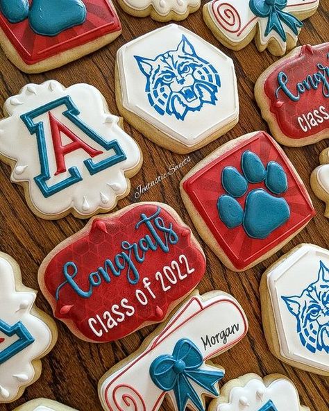 University Of Arizona Cookies, University Of Arizona Graduation Party, University Of Arizona Graduation, Arizona Party, Party Cookies, Grad Ideas, College Graduation Parties, Sale Ideas, Graduation Cookies