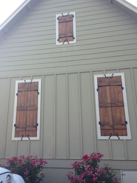 Faux Shutters Exterior, Bahamas Shutters, Faux Windows, Cottage Shutters, Fitness Gift Ideas, Wood Shutters Exterior, Shutter Decor, Window Shutters Exterior, Shutter Hardware