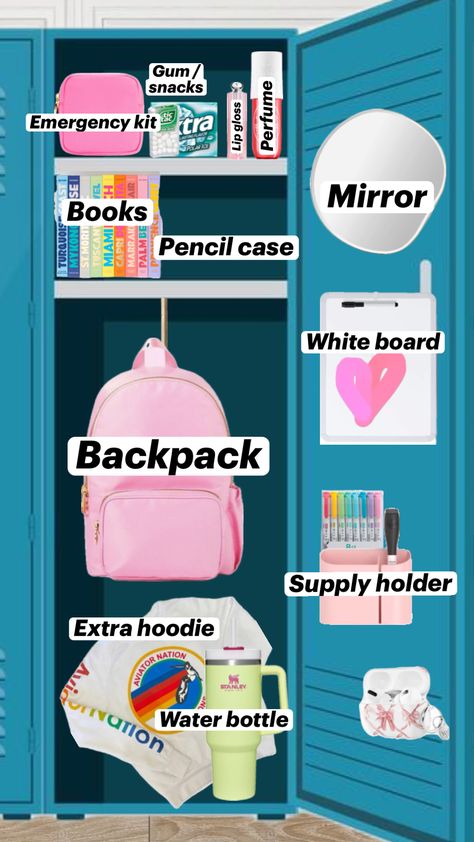 School Locker Ideas, Locker Ideas, Stanley Water Bottle, School Locker, School Lockers, Emergency Kit, White Board, Pencil Case, Lockers