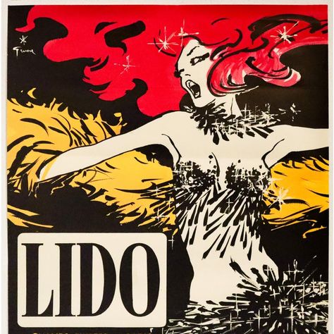 Date: 1960s Size:  15.5 x 23 Artist: Gruau, Rene  About The Poster: Rene Gruau (Italian) 1909-2004 - With his stunning, passionate, figures, his arresting use of color and dramatic, explosive element of line, Rene Gruau developed his distinctive “New Look” in the 1940s which greatly impacted haute couture, theatre, art, and commercial design. He worked for magazines like Harper's Bazaar and Vogue in the US, Femina, Marie Claire, L'Officiel, L'Album du Figaro and other well known publication in F 1920s Film Posters, Vintage Illustration Poster, Vintage Cafe Poster, Vintage French Aesthetic, Element Of Line, Vintage Design Poster, 1960s Posters, Theatre Art, French Illustration