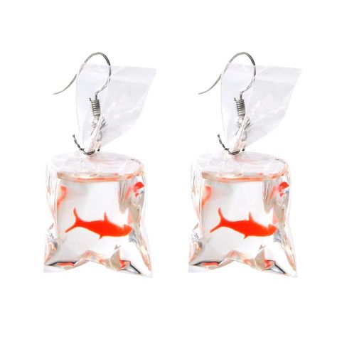 PRICES MAY VARY. ♥ YOU WILL BE THE FOCUS OF YOUR NEXT PARTY -Dress this funny fish in bag earrings with a boxy sweatshirt(for the perfect casual-slay-look) or with a deep plunge fitted dress and strappy heels(for a glam-feminine-look). Either way this unique earrings for women, will look stunning on anyone! ♥ YOUR WARDROBE IS WAITING FOR THIS FISH EARRINGS - This resin earring for women will be a hot addition to your wardrobe. Featuring funny and unique , The red resin fish in the clear bag is l Fish Goldfish, Plant Style, Earrings Outfit, Quirky Earrings, Hammered Hoop Earrings, Funky Earrings, Fashion Creative, Vintage Material, Womens Jewelry