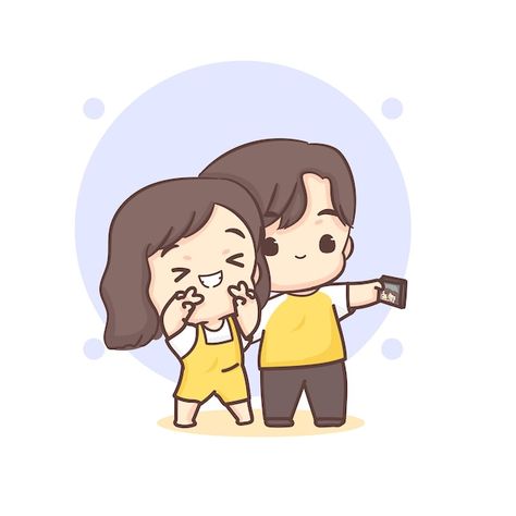 Couple Cartoon Characters, Couple Taking Selfie, Valentine Cartoon, Chibi Cartoon, Cartoon Character Illustration, Taking Selfie, Chibi Couple, Cartoons Love, Couple Illustration