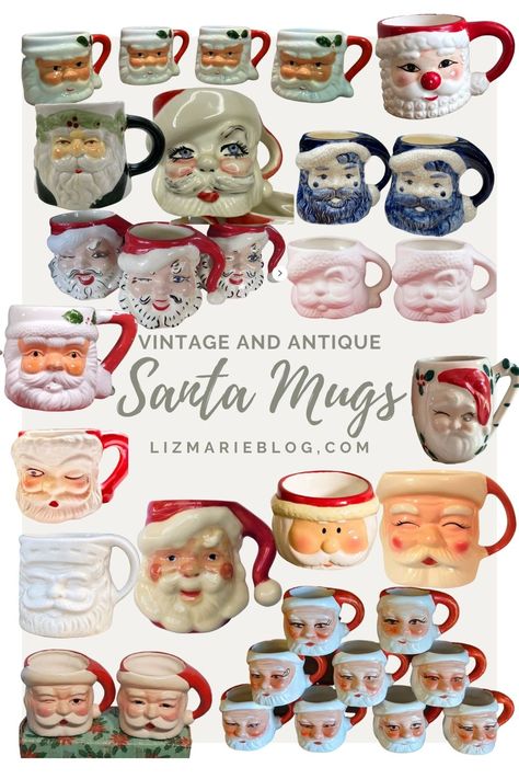 Santa Claus Mugs, Santa Mug Collection Display, Vintage Santa Face Mugs, Vintage Santa Mug, Santa Mugs Vintage, Vintage Santa Mugs Display, Vintage Christmas Mugs, Santa Mug Display, Vintage Santa Mugs