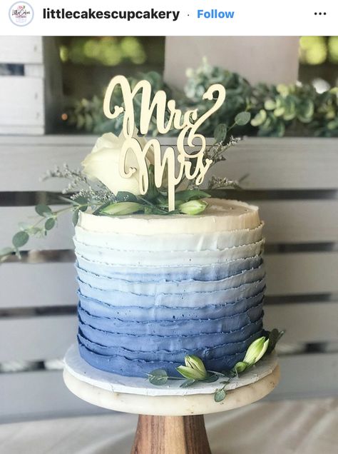 Wedding Cake Designs Single Tier, Simple Wedding Cake Blue, 2 Tier Engagement Cake, Blue Bridal Shower Cake, Wedding Cake Light Blue, Bride To Be Cakes Ideas, Hombre Cake, One Tier Wedding Cake, Wedding Cake Dusty Blue