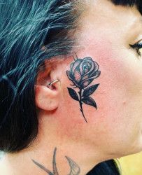 Vote for Amber Hunter to be Inked Magazine's Cover Girl Black And White Rose Tattoo, Rose Tattoo Behind Ear, Black Rose Tattoo, Ryan Ashley, Tattoo Session, Tattoo Behind Ear, Ink Magazine, Black Rose Tattoos, Celebrity Photographers